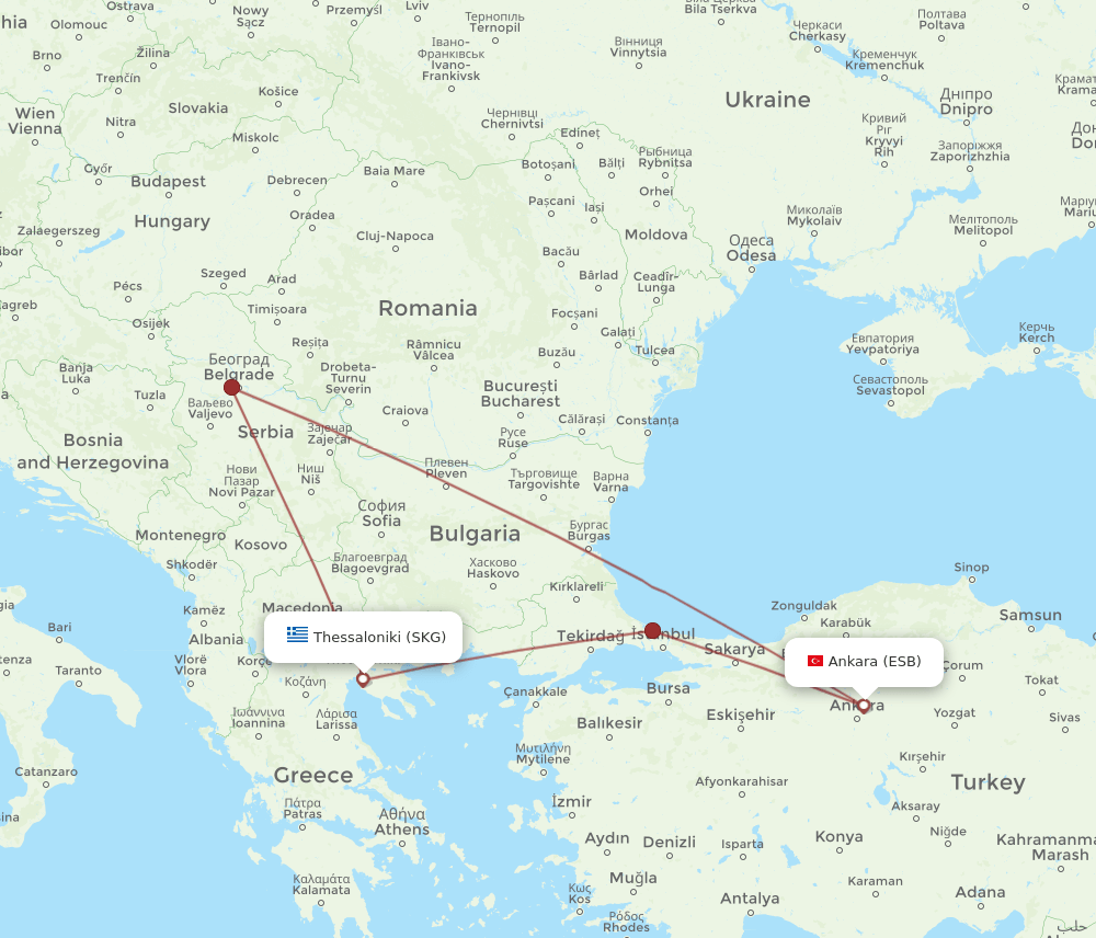 SKG-ESB flight routes