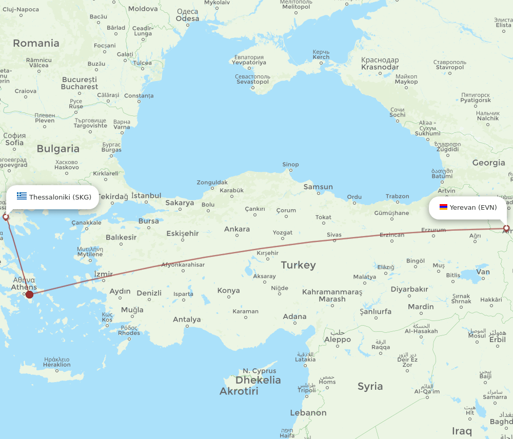 SKG-EVN flight routes