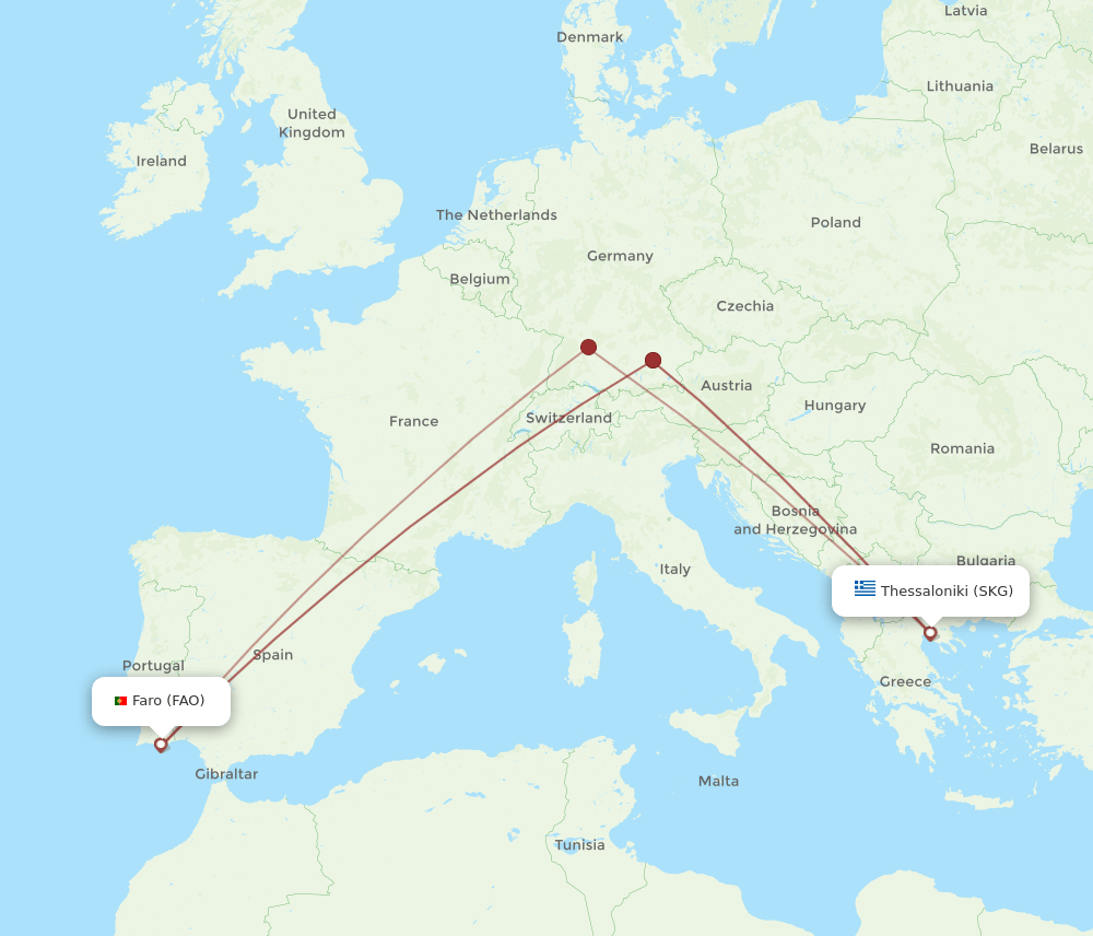 SKG-FAO flight routes