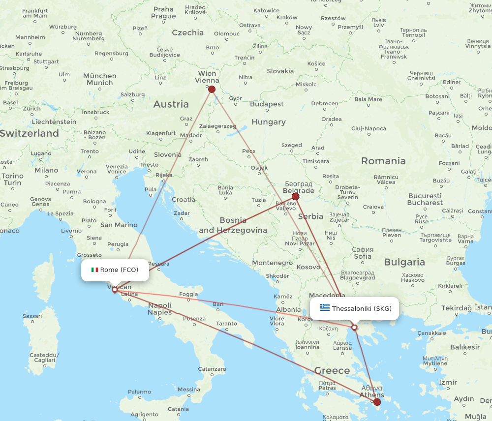 SKG to FCO flights and routes map