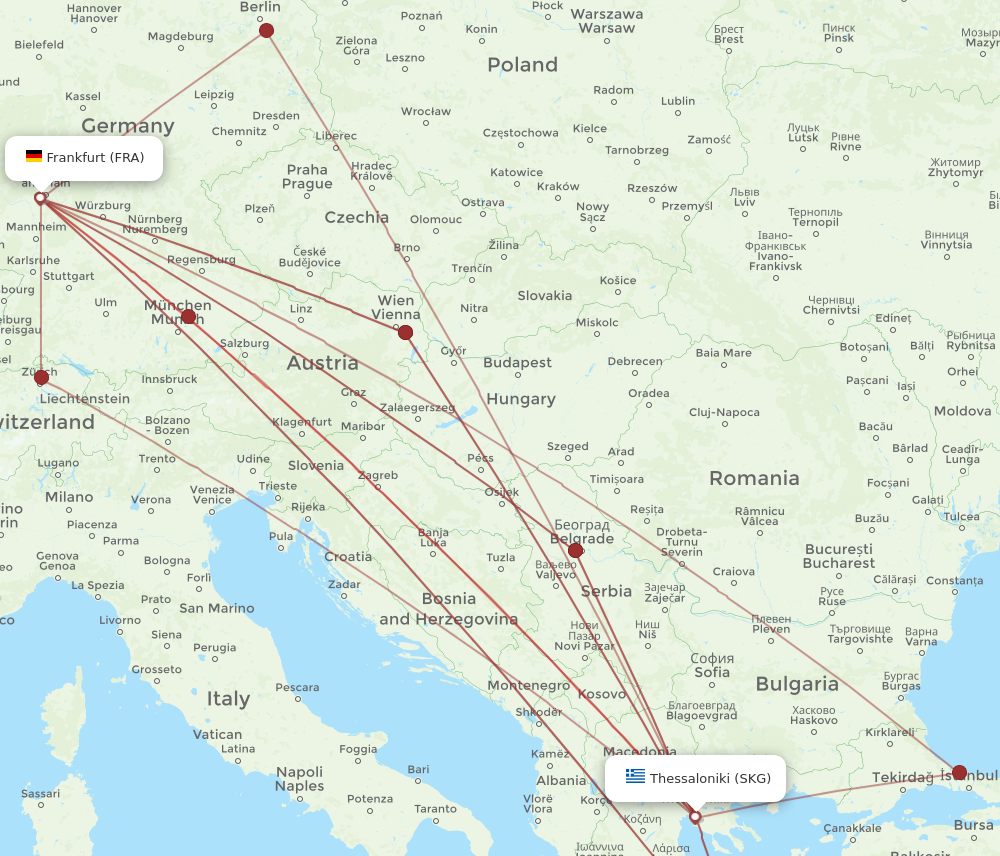 SKG to FRA flights and routes map