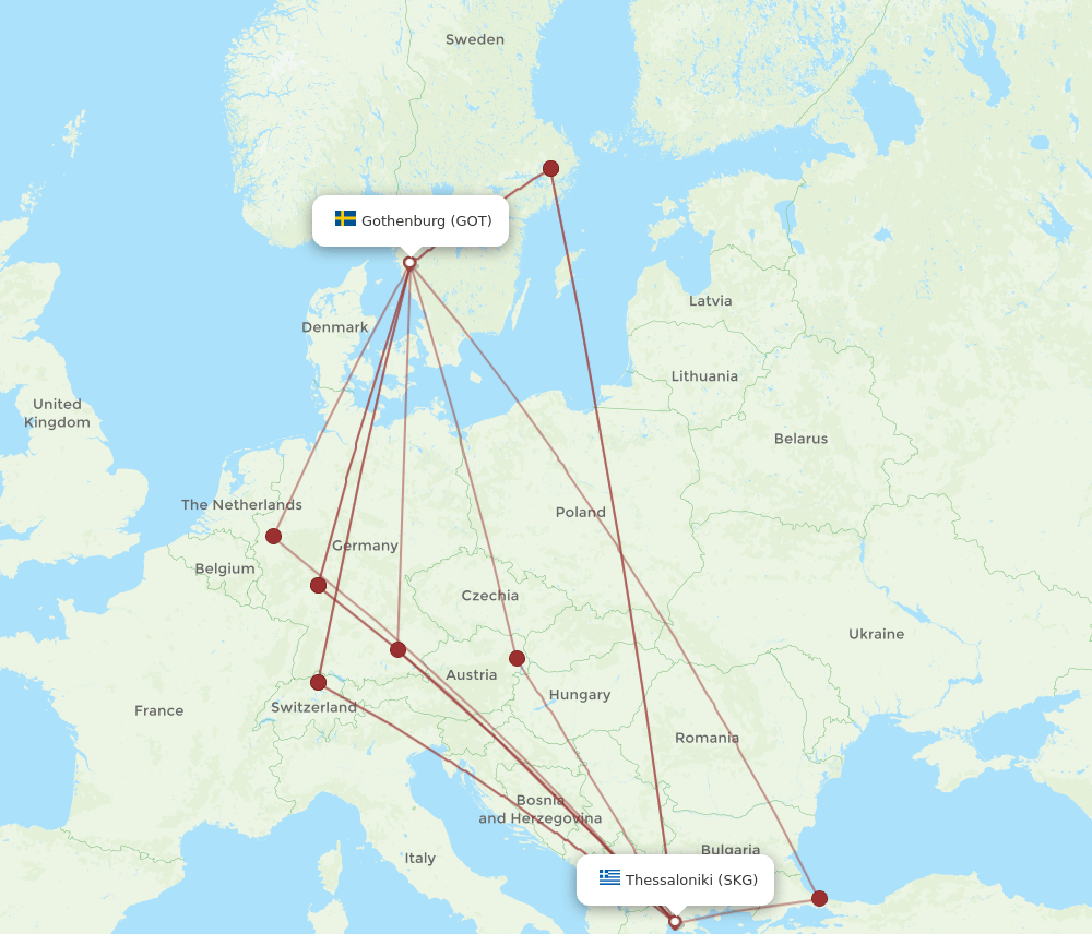 SKG to GOT flights and routes map