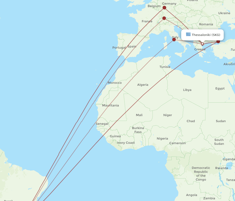 SKG to GRU flights and routes map