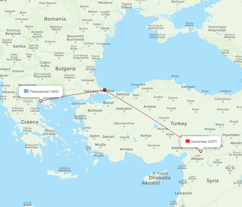 SKG-GZT flight routes