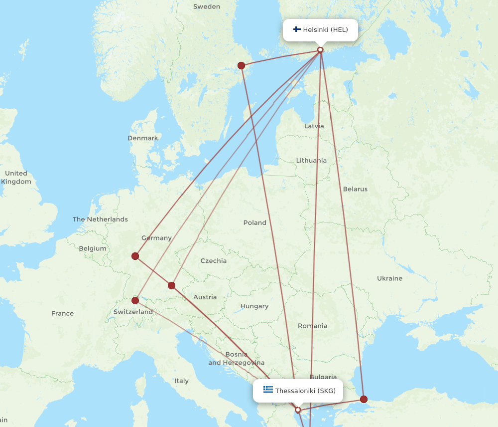 SKG to HEL flights and routes map