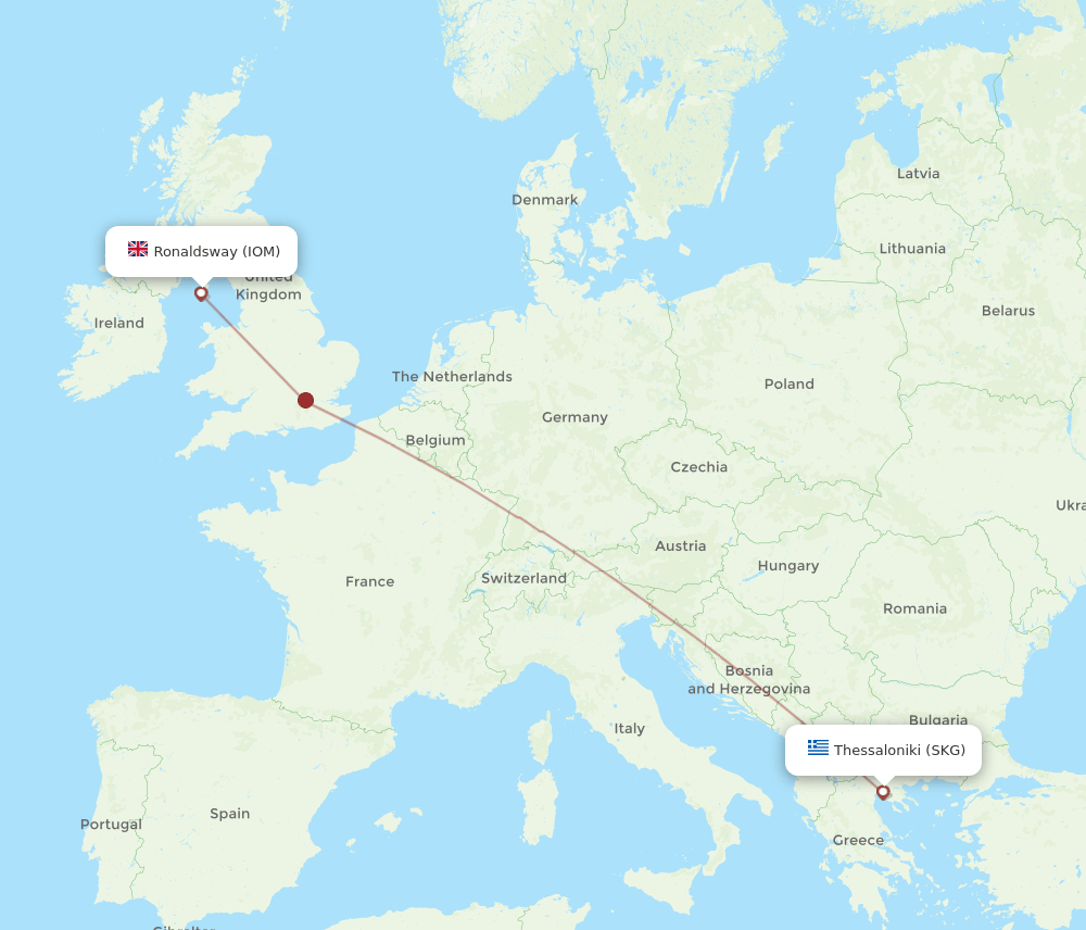 SKG to IOM flights and routes map