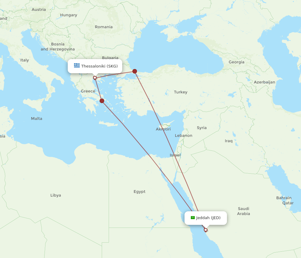 SKG-JED flight routes