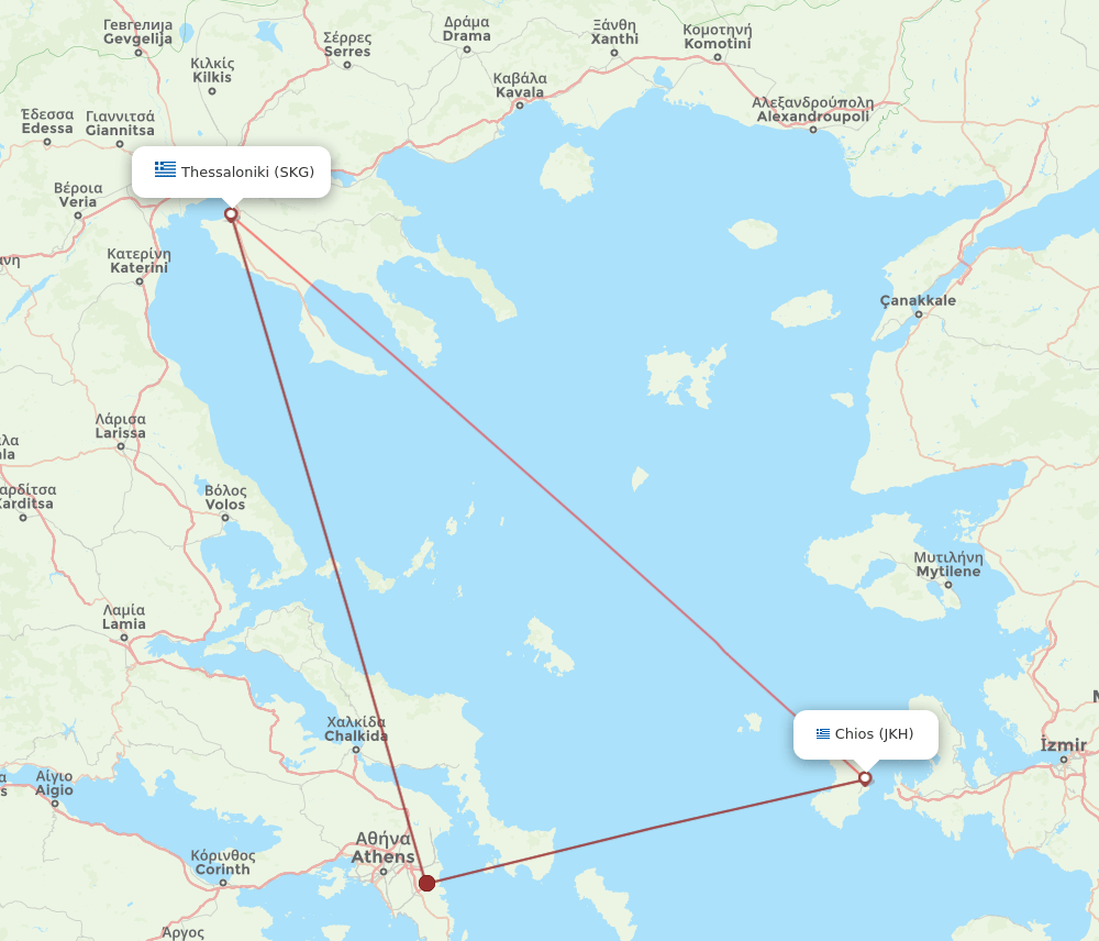 SKG-JKH flight routes