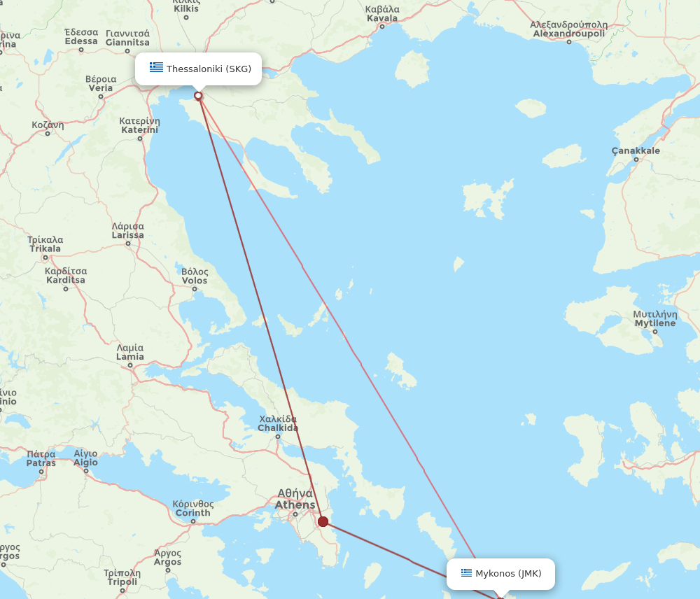 SKG to JMK flights and routes map