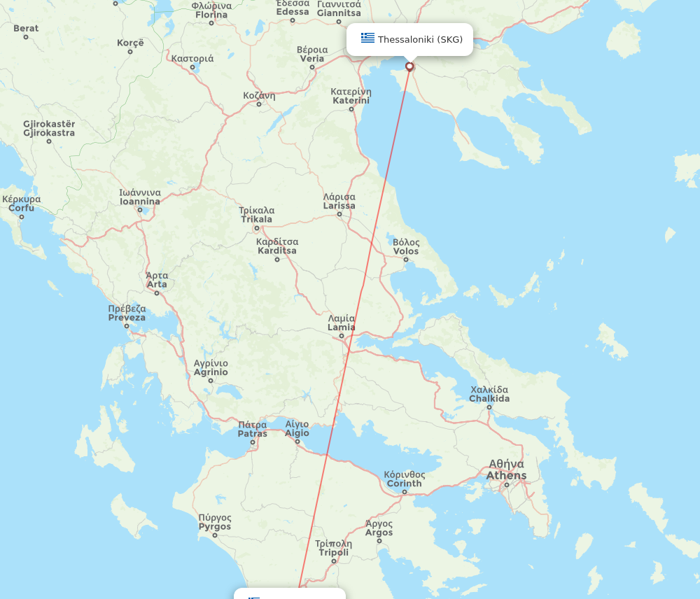 SKG to KLX flights and routes map