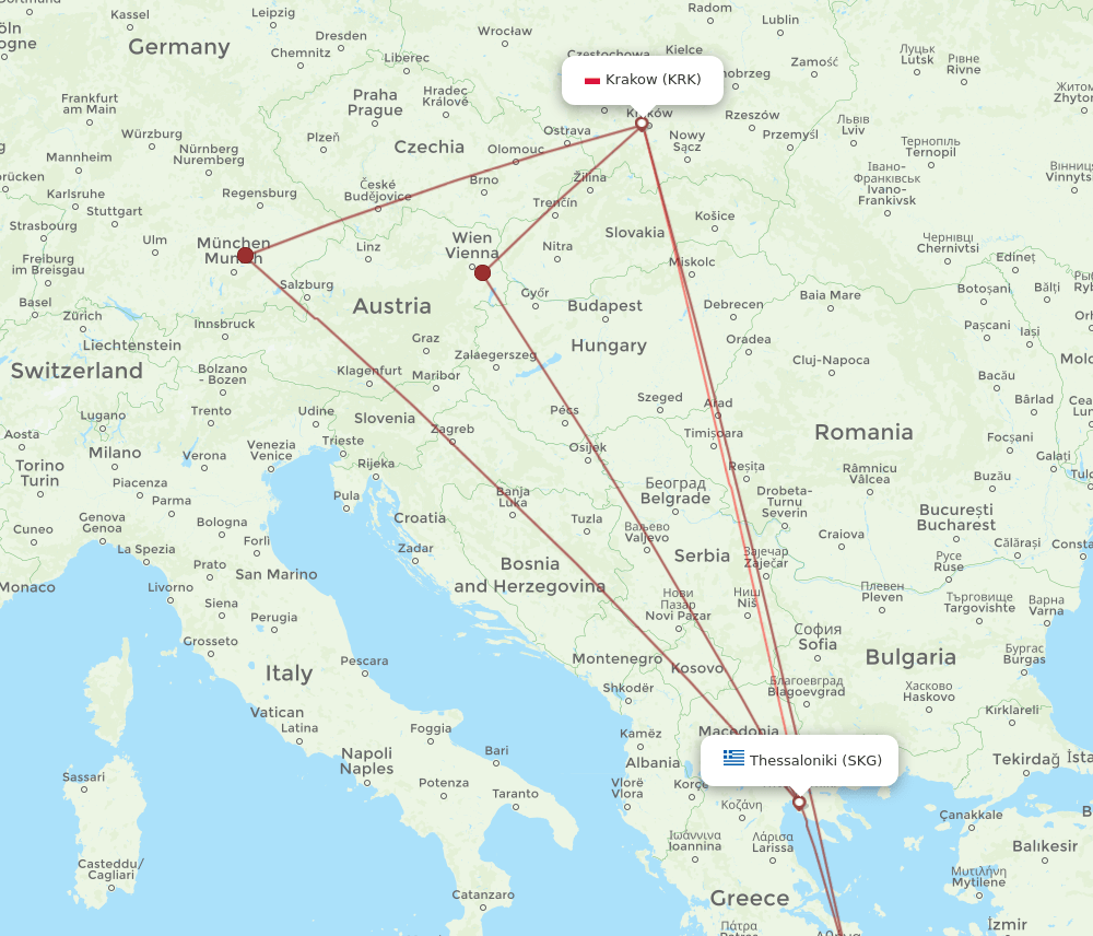 SKG-KRK flight routes
