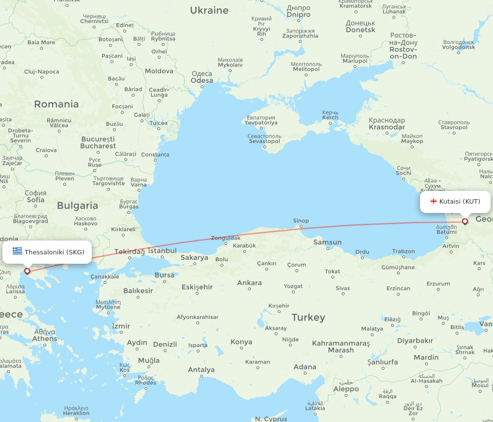 Thessaloniki - Kutaisi route map and flight paths