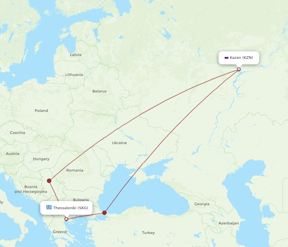 SKG to KZN flights and routes map