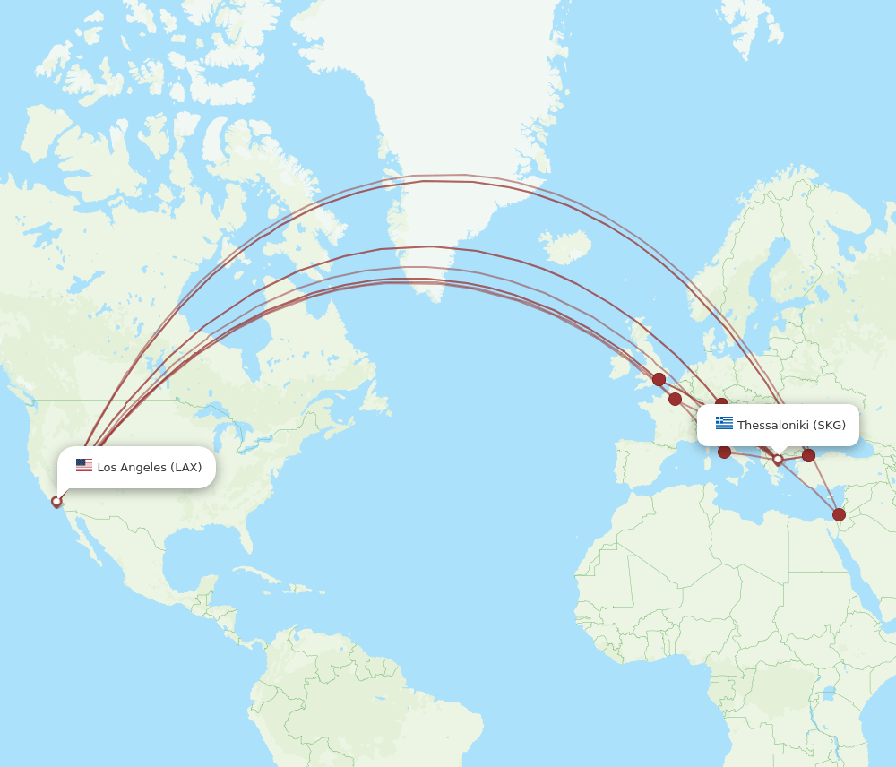 SKG-LAX flight routes