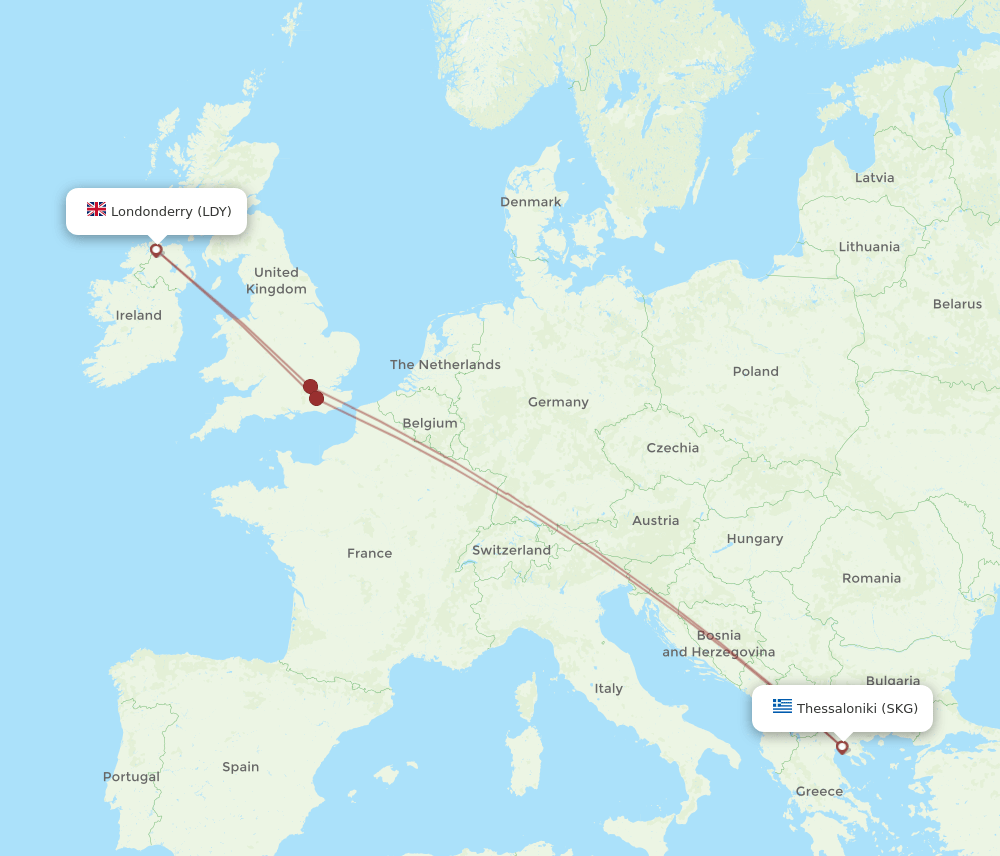 SKG-LDY flight routes