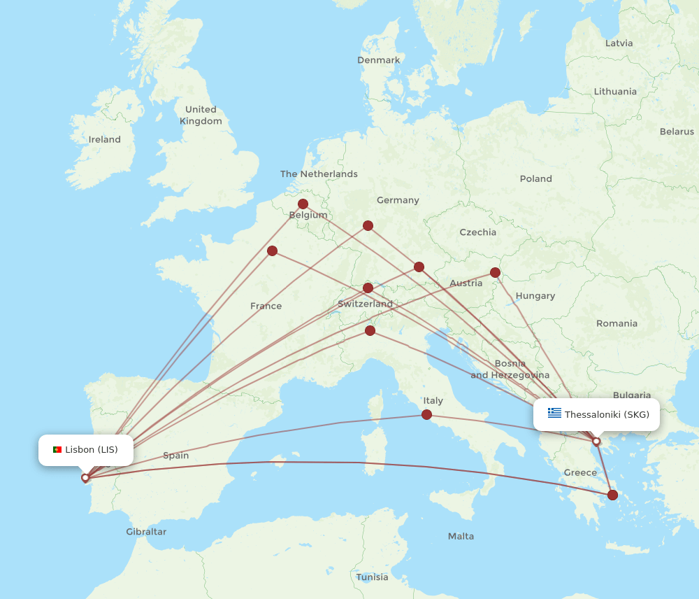 SKG-LIS flight routes
