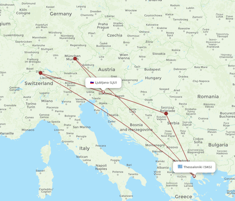SKG to LJU flights and routes map