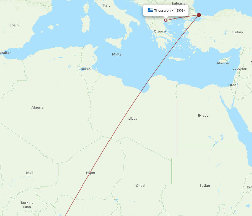 SKG to LOS flights and routes map