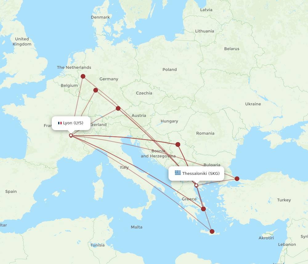 SKG to LYS flights and routes map