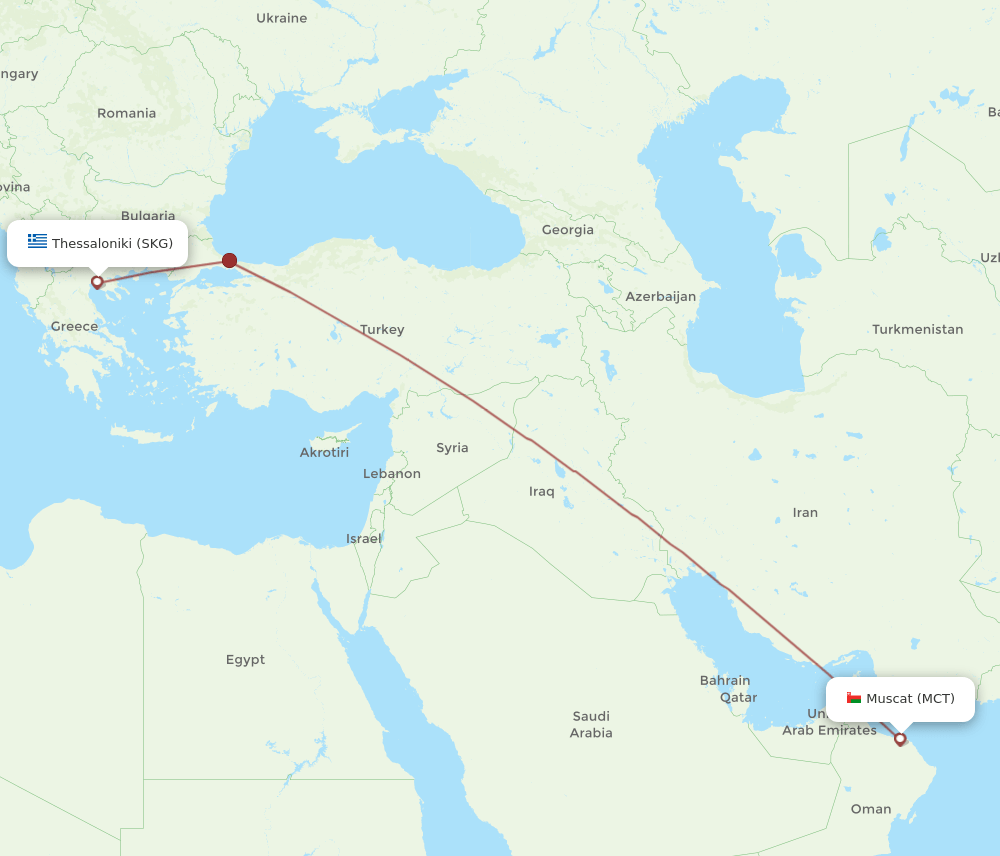 SKG to MCT flights and routes map
