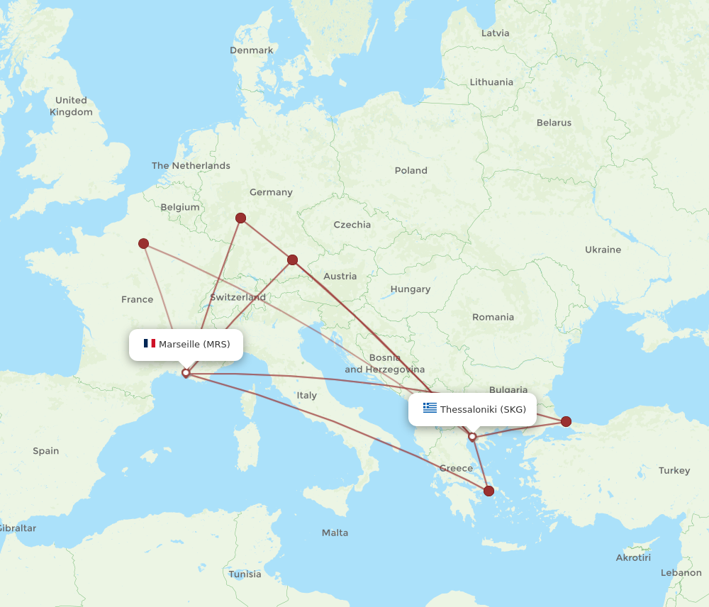 SKG to MRS flights and routes map