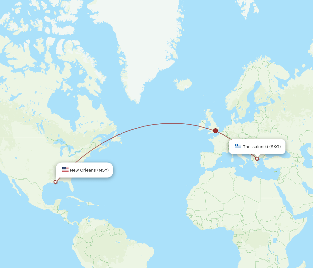 SKG to MSY flights and routes map
