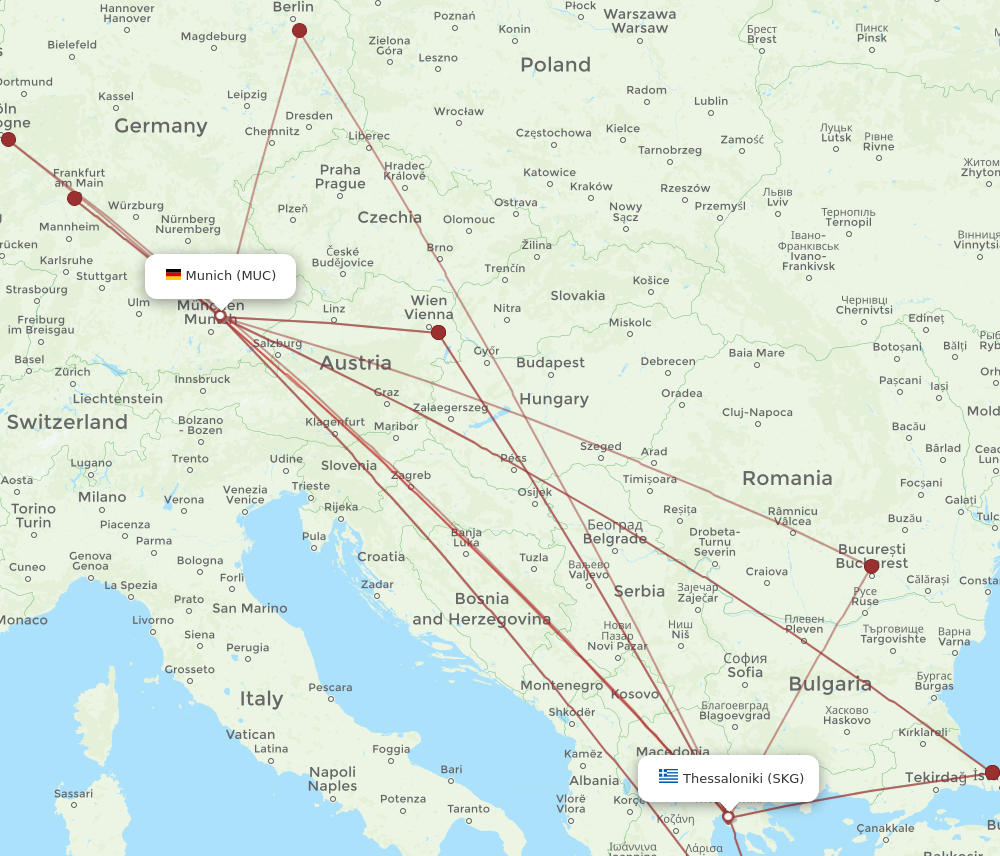SKG to MUC flights and routes map