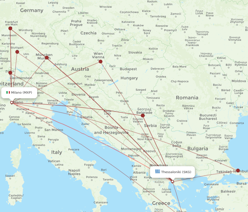SKG to MXP flights and routes map