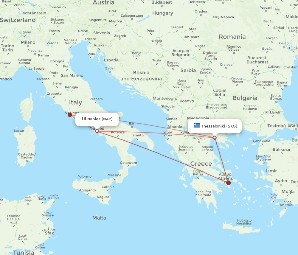 SKG to NAP flights and routes map