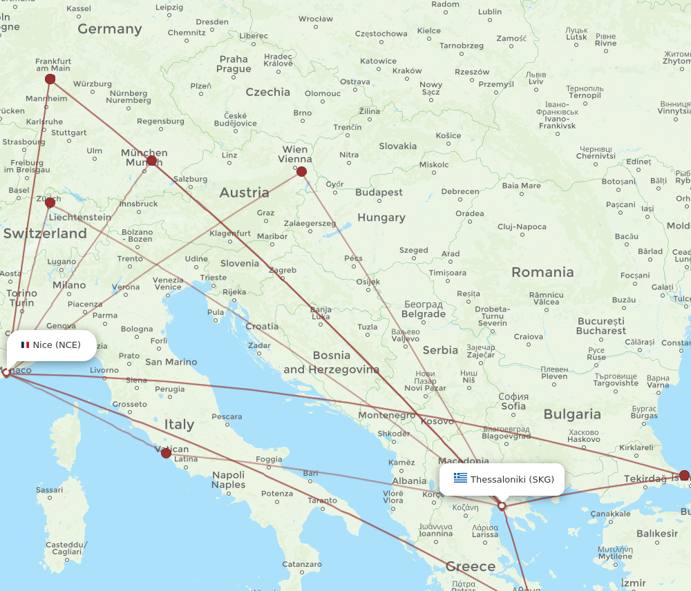 SKG to NCE flights and routes map