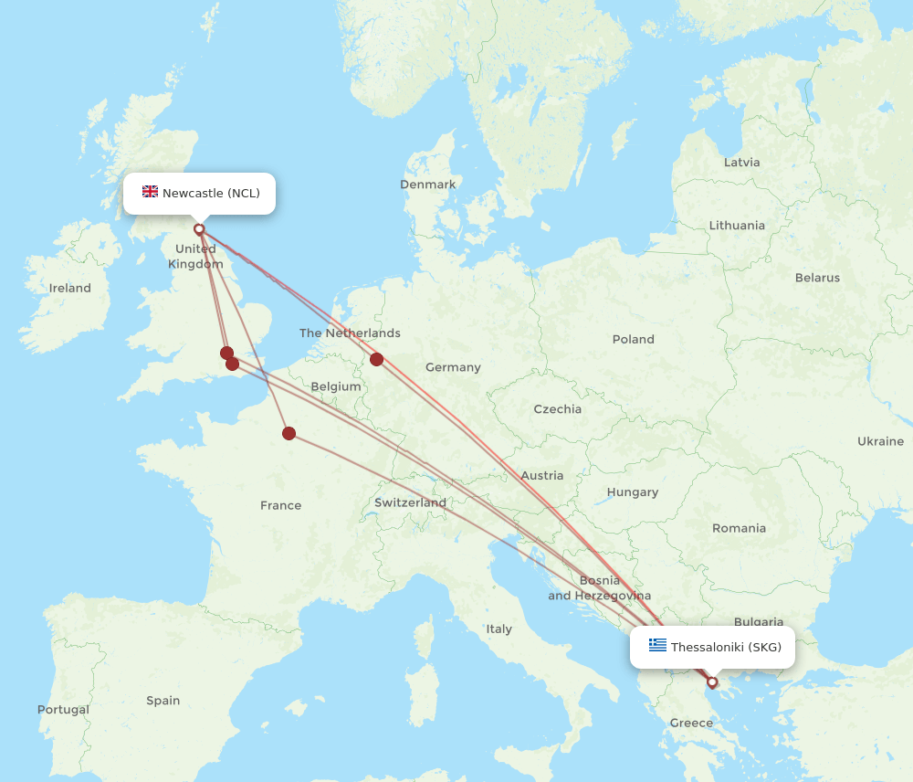 SKG-NCL flight routes