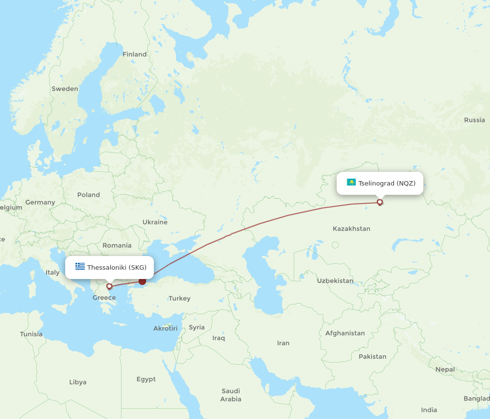 SKG to NQZ flights and routes map