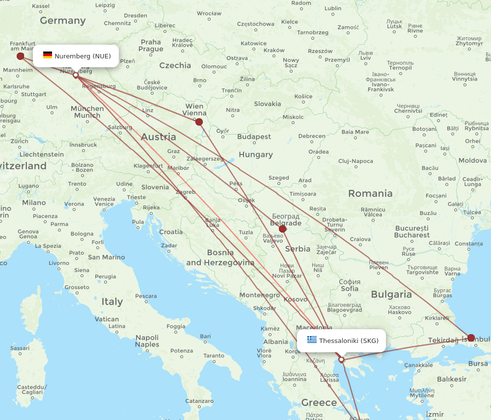 SKG-NUE flight routes