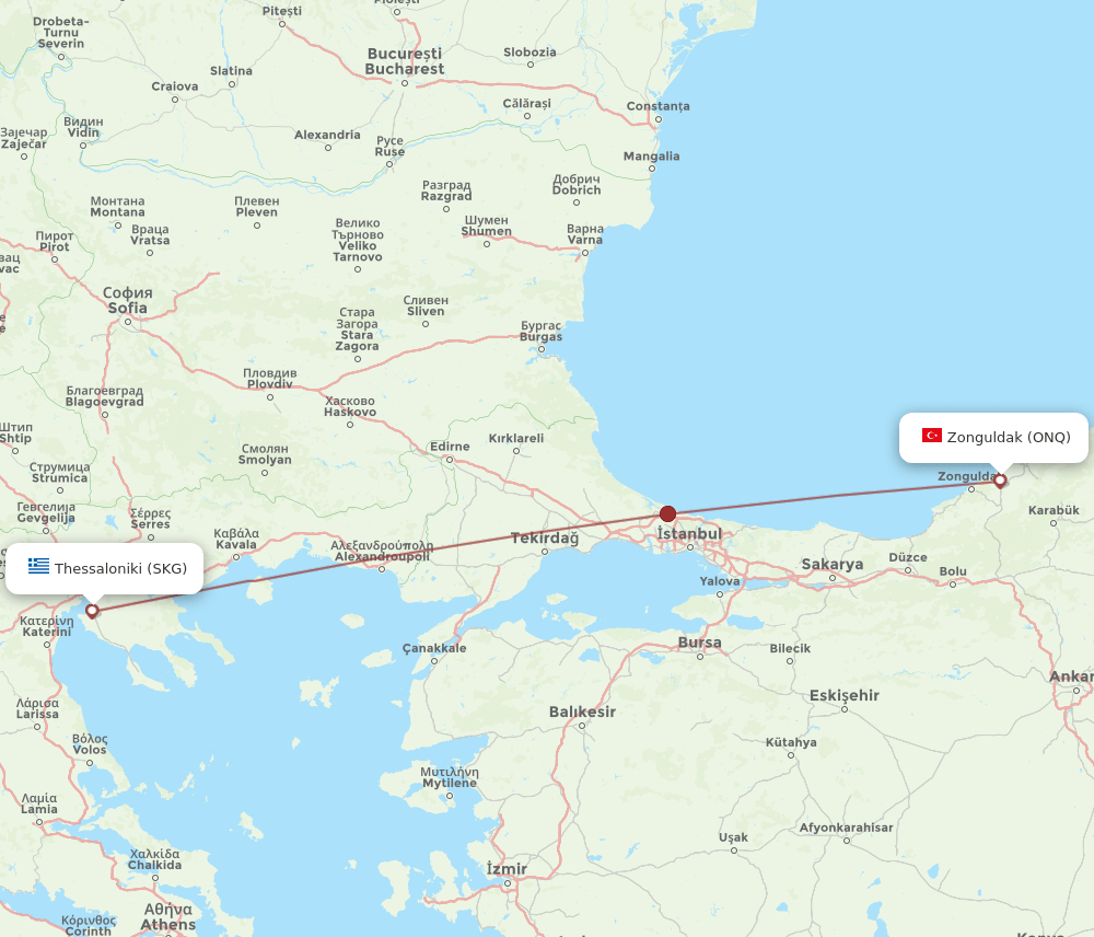 SKG to ONQ flights and routes map