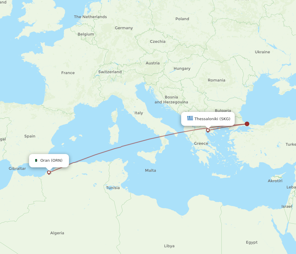 SKG to ORN flights and routes map