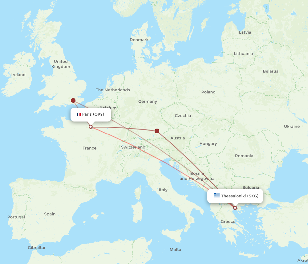 SKG to ORY flights and routes map