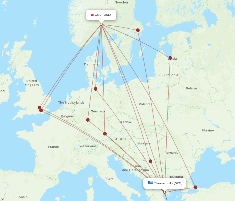 SKG to OSL flights and routes map