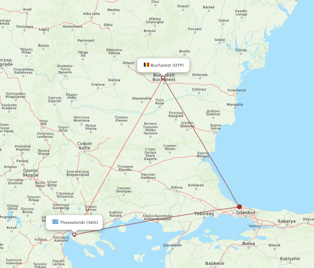 SKG-OTP flight routes