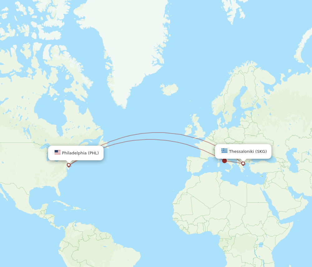 SKG to PHL flights and routes map