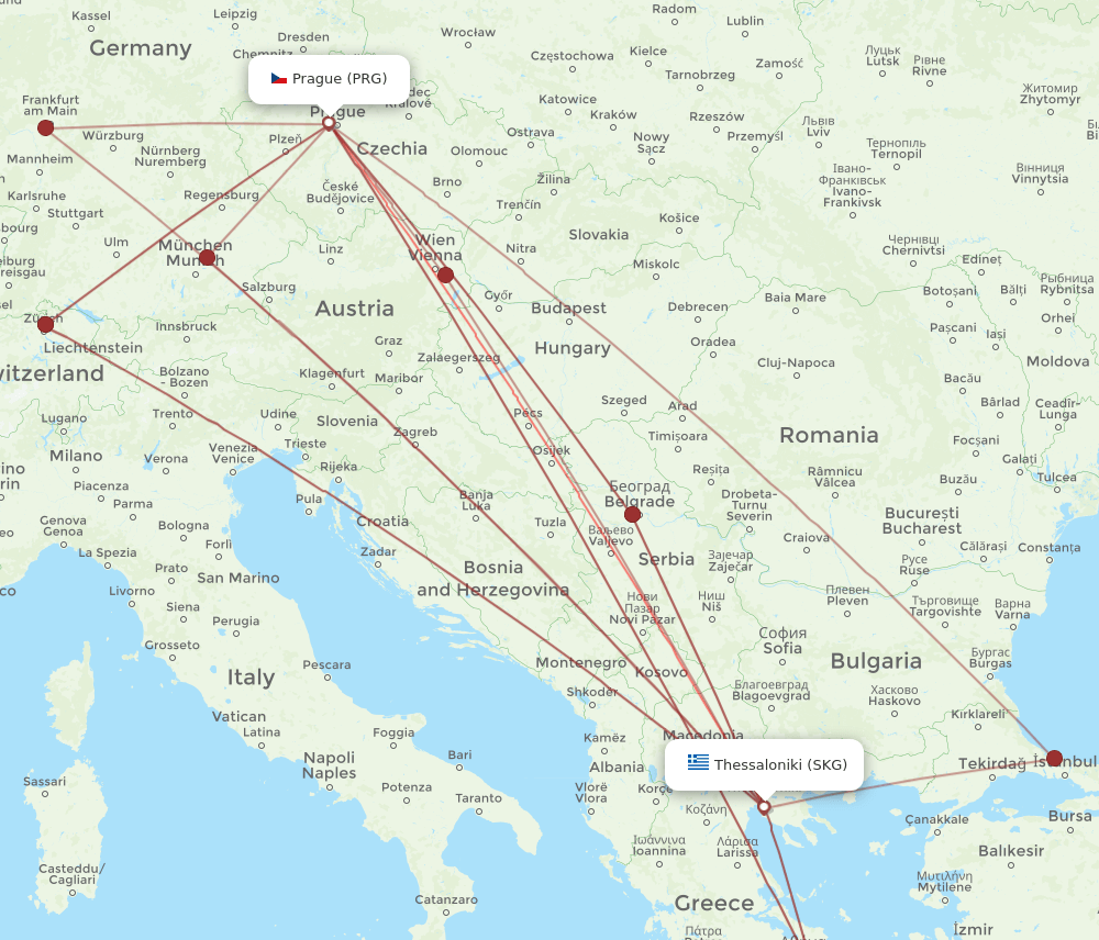 SKG-PRG flight routes