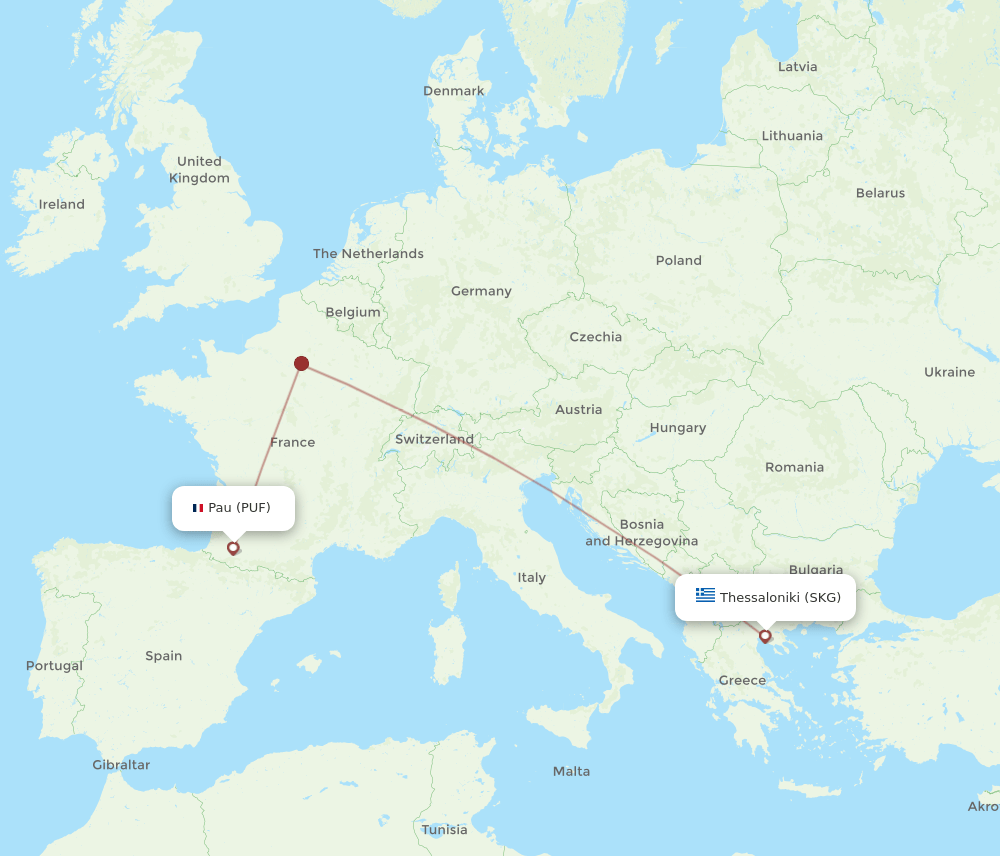 SKG to PUF flights and routes map