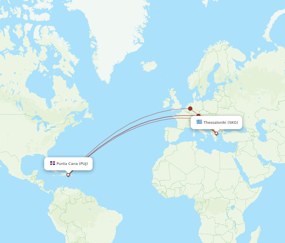 SKG-PUJ flight routes