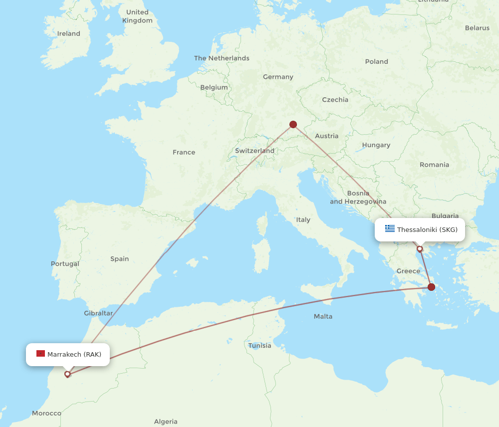 SKG-RAK flight routes