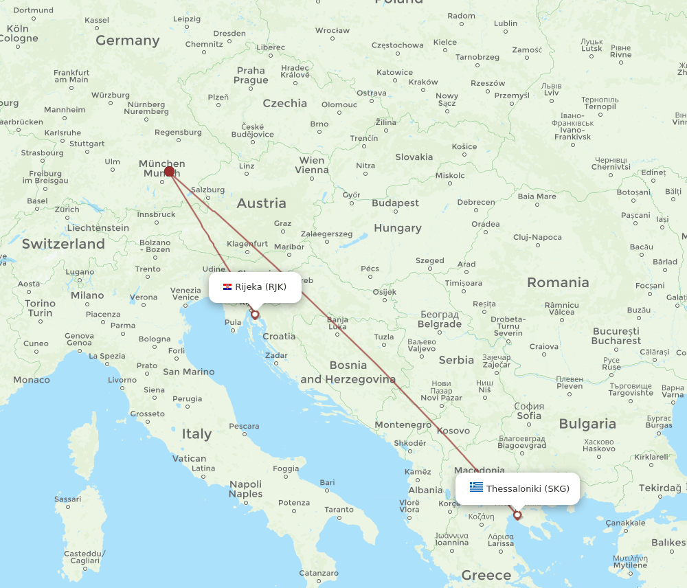 SKG-RJK flight routes