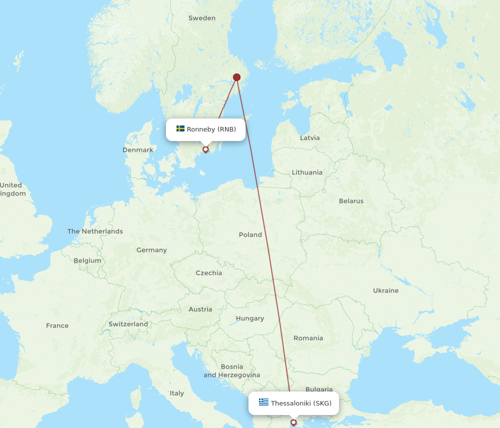 Ronneby - Thessaloniki route map and flight paths