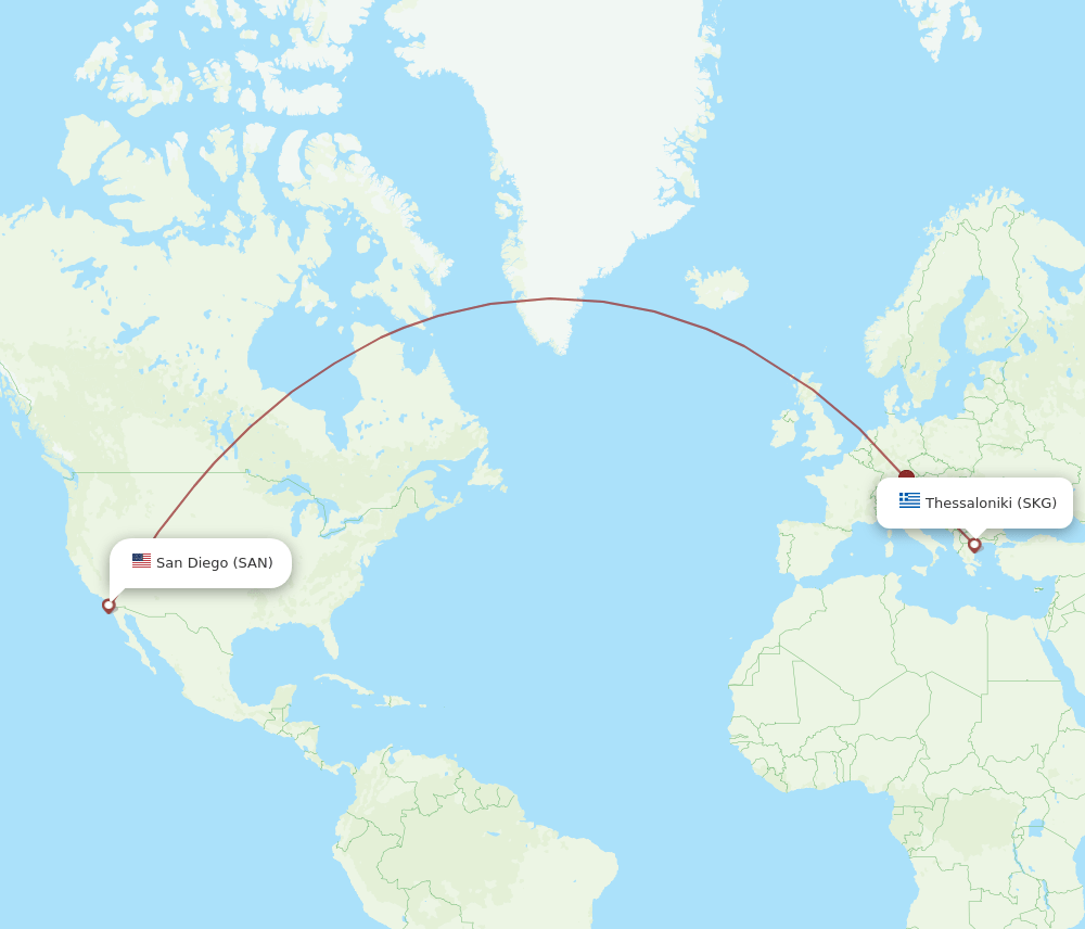 SKG-SAN flight routes