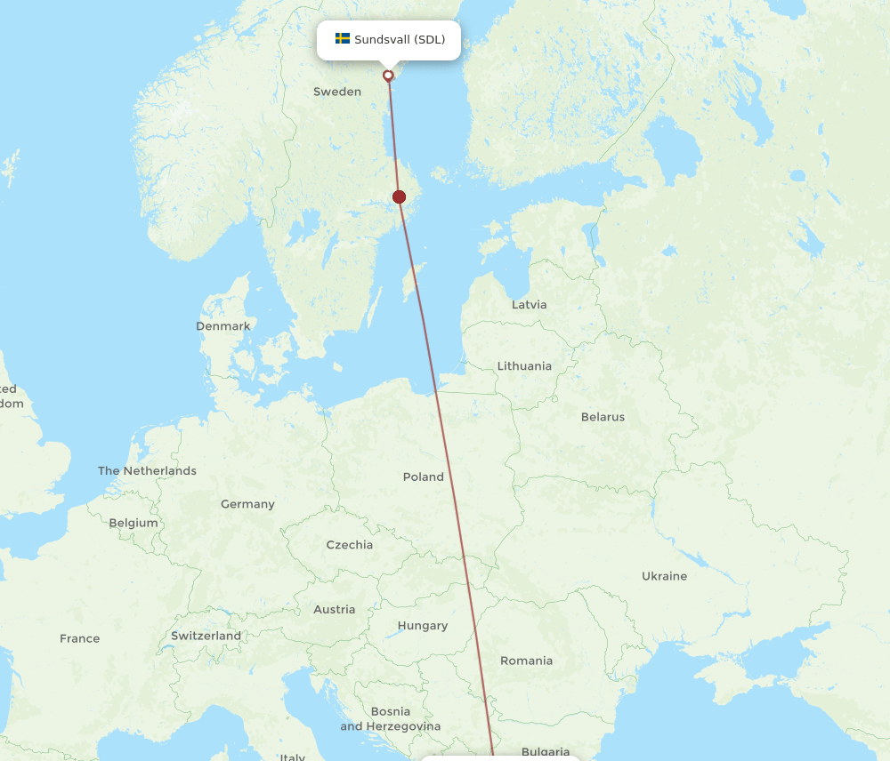 Sundsvall - Thessaloniki route map and flight paths