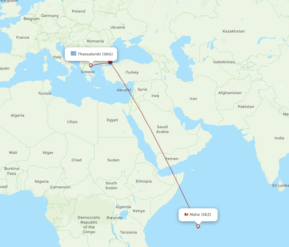 SKG to SEZ flights and routes map