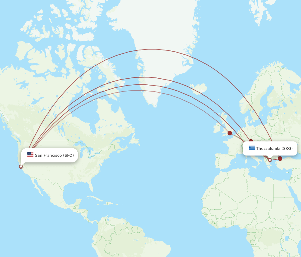 SKG-SFO flight routes