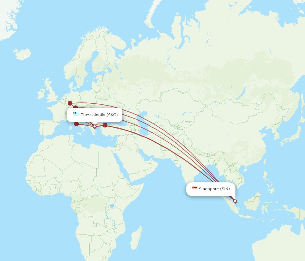 SKG to SIN flights and routes map